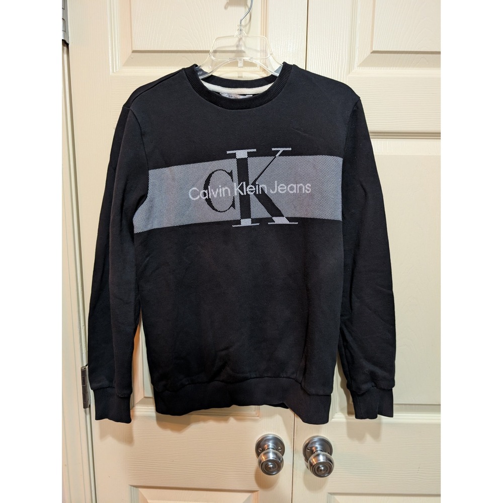 Calvin Klein Jeans Logo Graphic Crewneck Sweatshirt Black Small Y2K Minimalist